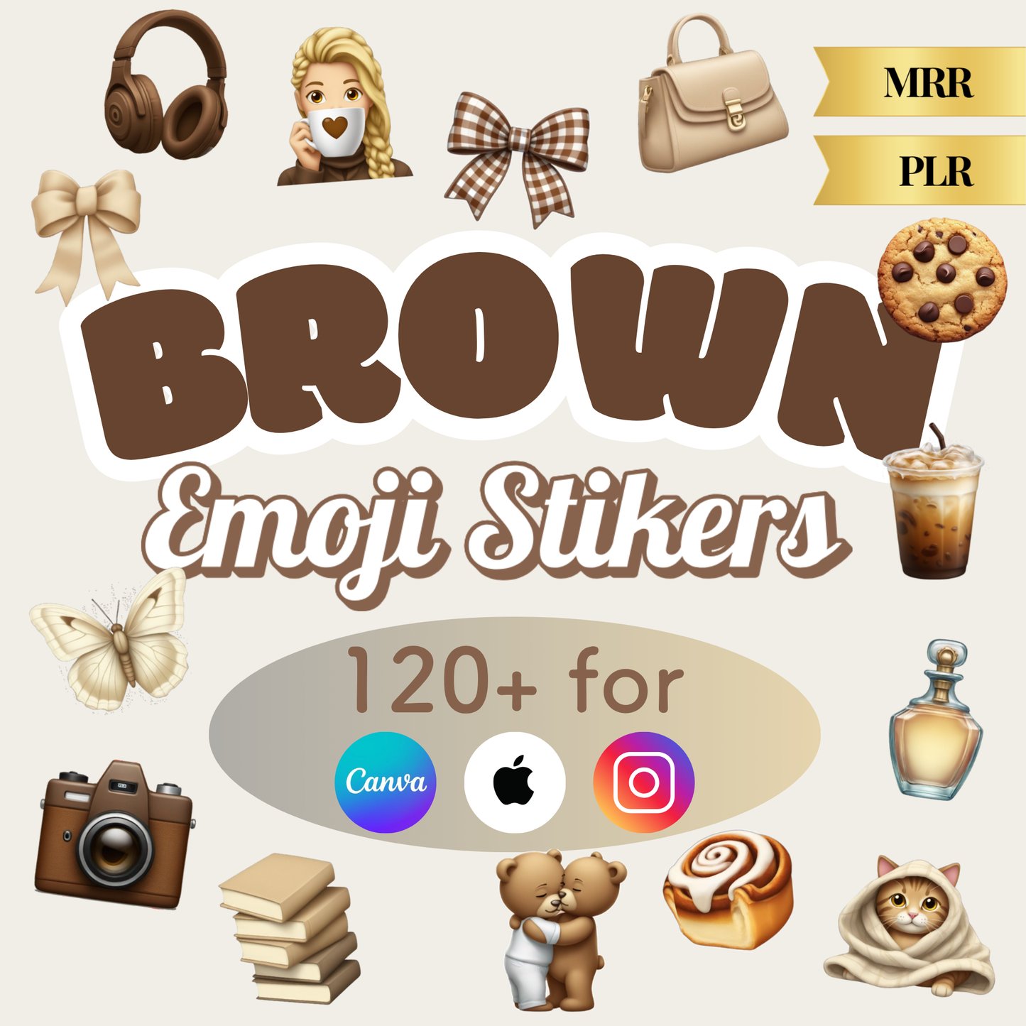 【再販OKなアレンジ素材】Brown Emoji Stickers120+