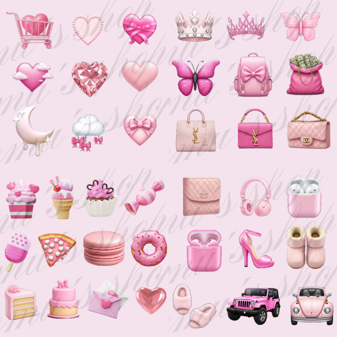 【再販OKなアレンジ素材】Pink Emoji Stickers100+