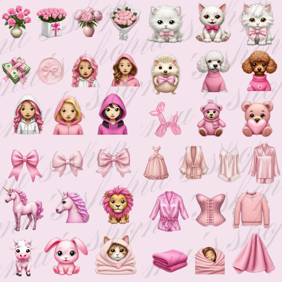 【再販OKなアレンジ素材】Pink Emoji Stickers100+